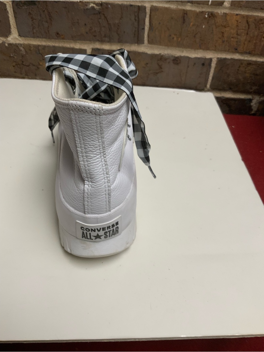 Converse White Kids High-Top Sneakers with Black-and-White Gingham Laces